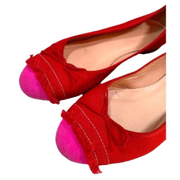 J. Crew Size 6 Kiki Ballet Flats Color Pop Canvas Red Pink Travel Resort Coastal - Picture 3 of 8